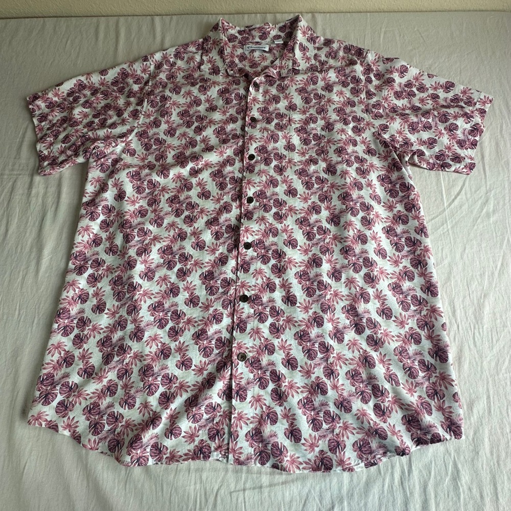 Caribbean Mens XLT Tropical Monstera Leaf Print Short Sleeve Button Down Shirt